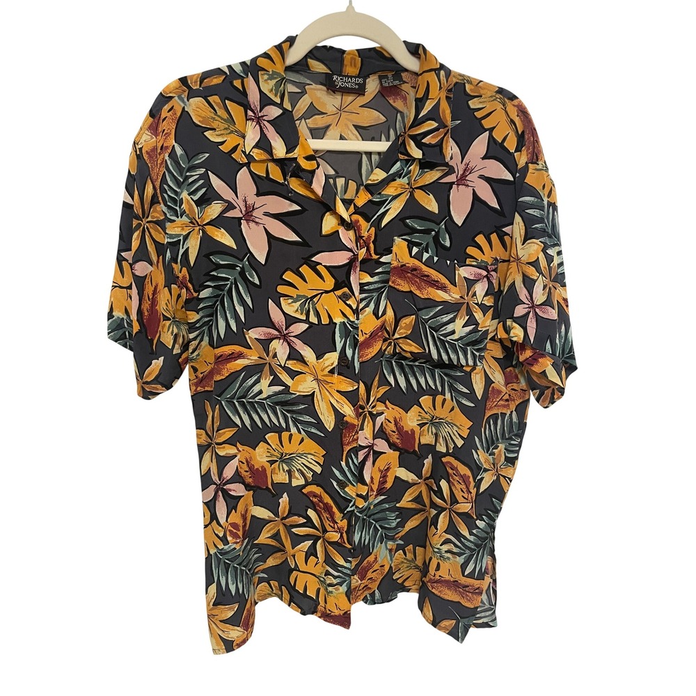 Vintage Y2K 100% Silk Shirt Richards & Jones Tropical Hawaiian Shirt Floral Med